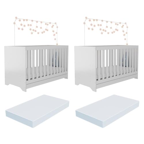 Kit Berço para Gêmeos 3 em 1 com Colchões Inclusos Multimóveis Mp...