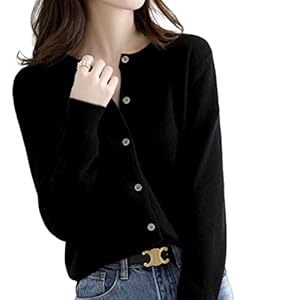 MOGSA Gilet Pullover Femmes Gilets Pullover Col Rond Printemps Automne Tricoté Cachemire Gilets Simple Rangée Pullover pour Dames, Noir , S (45-50)kg