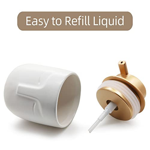 Unique Modern Soap Dispenser, Face-Shaped Ceramic Bottle With Rust Proof Gold Matte Pump, Decorative Lotion Dispenser For Bathroom Or Kitchen (White) #TOP2