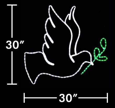ElectricArt 30 Inch Cool White and Green LED Rope Light Dove with 3 Olive Branch Motif