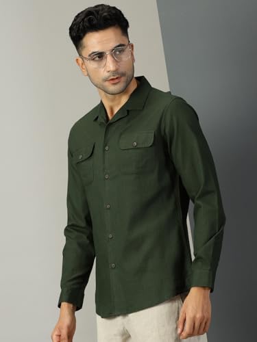 Image of Thomas Scott Men's | Solid | Full Sleeve | Regular Fit | 100% Cotton | Double Flap Pocket | Spread Collar | Casual Shirt