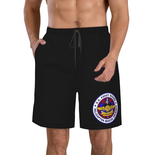 USCG Asts (Helicopter Rescue Swimmers) Men's Beach Shorts Quick Dry Swim Trunks with Pockets Mesh Lining