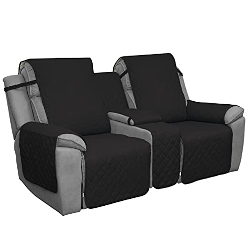 Image of Easy-Going Loveseat Recliner Cover with Console, Reversible Couch Cover for Living Room, Split Sofa Cover for Each Seat with Elastic Straps for Kids, Dogs, Pets(2 Seater, Black /Beige)