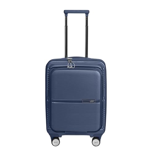 Image of VIP AER Plus Pro Cabin Trolley Bag 56cm | Small | Hard Luggage | Smooth 8-Wheel Suitcase with Laptop Compartment | Flushed TSA Lock - Business Travel Luggage | 3 Years International Warranty (Blue)