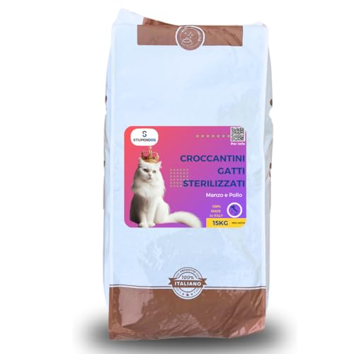 STUPENDOG Comida para gatos esterilizados, 15 kg, pienso para gato adulto, carne de res – croquetas para gato de mantenimiento, alimento seco para gatos esterilizados