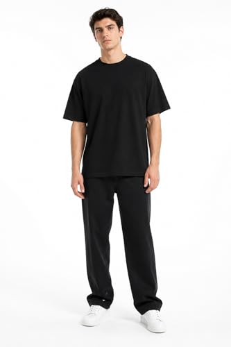 Image of Oheebazar Premium Black Oversized T-Shirt for Men | 240 GSM Heavy Cotton | Loose Fit Plain Streetwear Tee