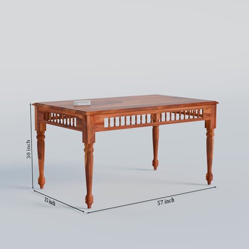 Image of Jangid Handicraft Solid Sheesham Wood 6 Seater Dining Table Set | Six Seater Dinner Table with 4 Cushions Chairs & 1 Bench | Dining Table Set 6 Seater for Living Room, Kitchen & Home | Honey Finish