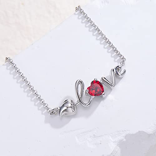 Leva Jewkis Sterling Silver Birthstone Bracelets Rose Love Created Ruby Gemstone July Birthstone Dainty Charm Link Birthday Anniversary Jewelry For Women Girls 6.7+1.2 Inches #TOP2