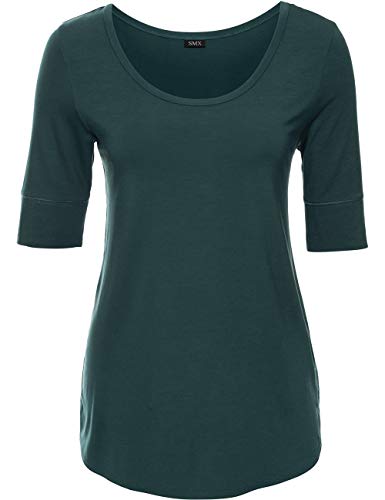 EMIKTSH Womens Cotton Tops Elbow Length Sleeves Tee Shirts Casual Round Neck Fitted Blouses M Peacock Green by EMIKTSH - Used condition - Image 8
