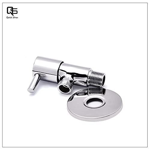 Image of QUICK SILVER Delta Brass Angle Valve with Wall Flange | Geyser, Wash Basin, in Toilet Health Faucet or Spray, in Telephonic Shower (Chrome Finish, Pack of 2)