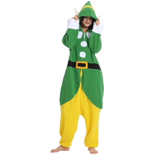 LONULAIN Unisex Adult Onesie Pajamas Women Men Flannel Halloween Cosplay Costume/Homewear/SleepwearElf Large