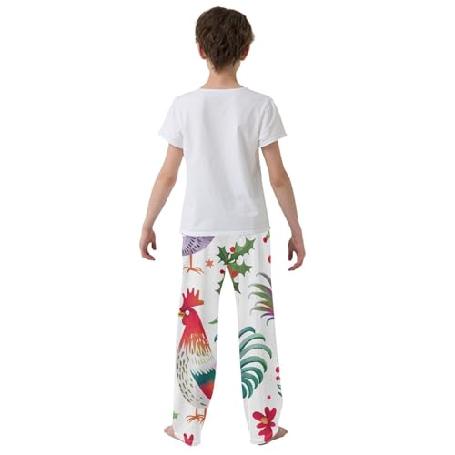 ZZXXB Xmas Rooster Holly Leaves Boys Long Pants Soft Trousers Elastic Waist Kids Lounge Bottoms with Pockets S-XL3