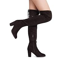 DREAM PAIRS Klassische Overknee-Stiefel für Damen mit spitzer Zehenpartie, hohem Blockabsatz, seitlichem Reißverschluss und Schnürung hinten.,Size 36,Braun,HIGHLEG – Ansicht 5