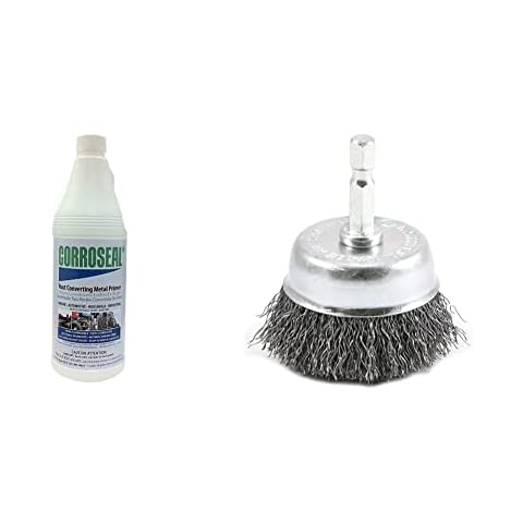Corroseal-82320 Water-Based Rust Converter Metal Primer, Rust Converter - 1 Qt & Forney 72729 Wire Cup Brush, Coarse Crimped with 1/4-Inch Hex Shank, 2-Inch-by-.012-Inch Cover