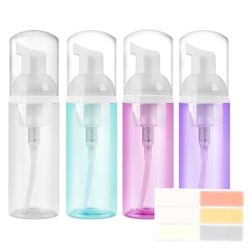 4 Pack Foam Pump Bottle 60 ml/2 oz Mini Empty Bottle Travel Foaming Dispenser Plastic Mousse Foam Dispenser Pump for Soap Shower Gel Shampoo Facial Cleanser - Mix Colors