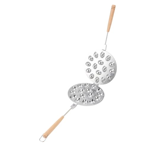 Cryfokt Waffle Maker, Aleación de Aluminio 16 Orificio No Palo óvalo óvalo Gafas para Hornear Molde para Hornear Gafas para Hornear Waffle con Mango de Madera para Bocadillos,
