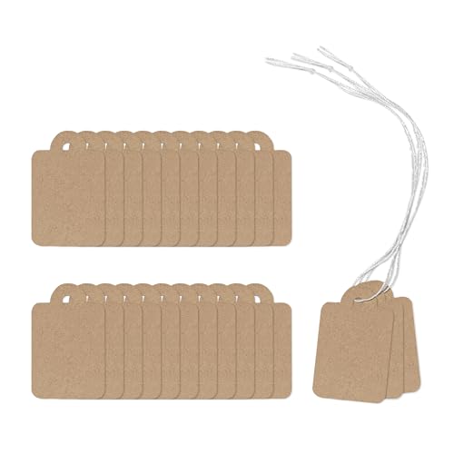 200Pcs Kraft Price Tags with String Attached, Marking Strung Writable Price Labels, Display Label for Clothing Jewelry Tag 1.38 &times; 0.87 Inches
