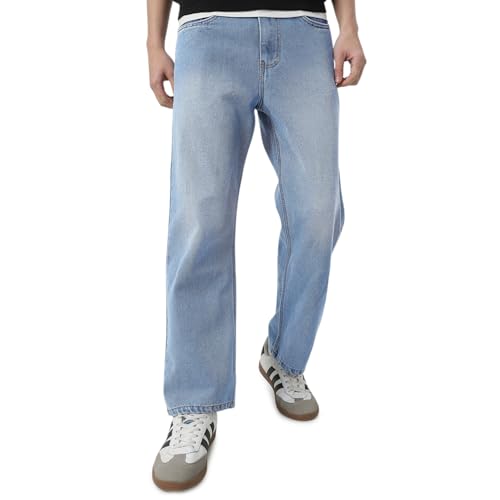 Image of Neostreak Men's Loose Baggy Fit Heavy Washed Jeans Non-Stretchable