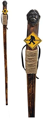 Bastón de senderismo de madera con agarre de cordel, punta de goma, correa de muñeca, 46 pulgadas, pie grande tallado