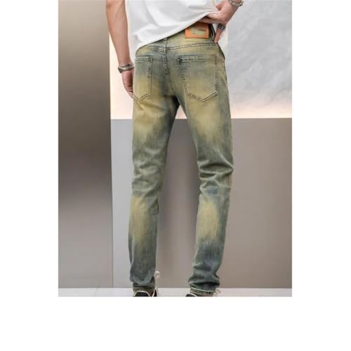 Men's Retro Worn Jeans Stretch Slim Street Trousers2