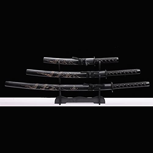 Golda 3 Piece Samurai Katana Set w/Free Sword Standï¼ŒKatana Samurai Sword Set, Razor Sharp Knives