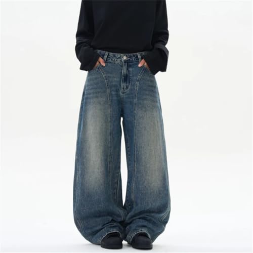 Men Wide Vintage Jeans Wash Splicing Y2k Zipper Pants Straight Casual Denim Trousers2