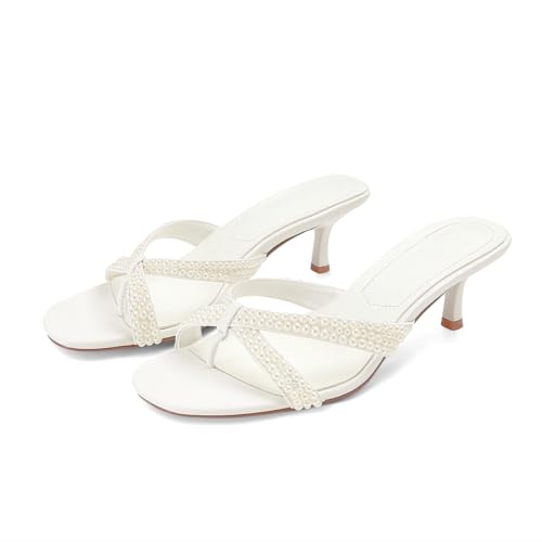 Image of Dsevht Gold Kitten Heel Sandals for Women Flip Flop Strappy Mule heels Rounded Open Toe Heeled Thong Sandals Women