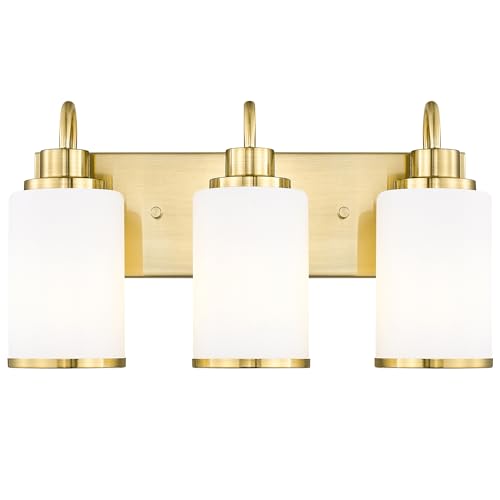 Image of Beionxii Bathroom Vanity Light, 3 Light Gold Bathroom Light Fixtures, Vanity Lights with Milk Glass Shade, Modern Vanity Lighting Fixtures Over Mirror Living Room Hallway, BX-VL01BG-3