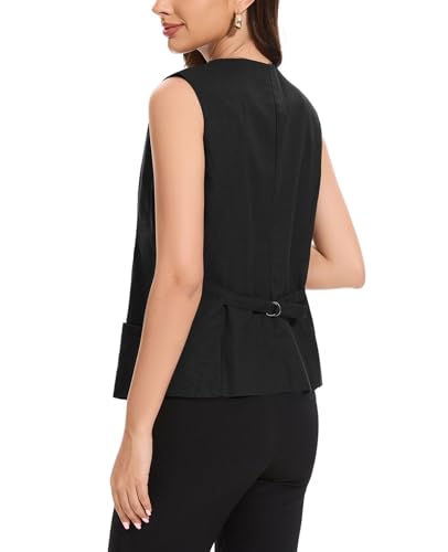 Womens Linen Vest Waistcoat Lightweight V Neck 2025 Work Button Sleeveless Jacket Cotton Summer Vest Tops3