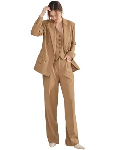 Costume trois pièces femme veste croisée pantalon ajusté anti-plis