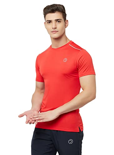 Image of TRUEREVO Mens Solid Half Sleeve Round Neck Sports T Shirt Polyester Fabric with Reflective Details for Gym Training Workout Running