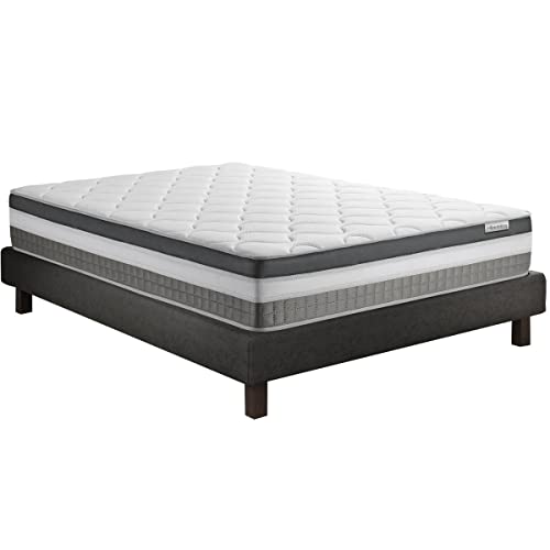 Ensemble Matelas mémoire de Forme + sommier 160x200 Confort Royal Hbedding - 7 Zones de Confort - épaisseur Matelas 30cm Cover