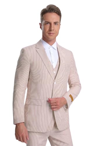 Mens Vested Summer Seersucker 3-Piece Suit Set