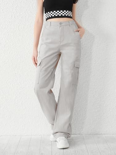 Image of KATECLO High-Waist Baggy Cargo Cotton Pants for Women | Stylish Casual Cargo for Girls
