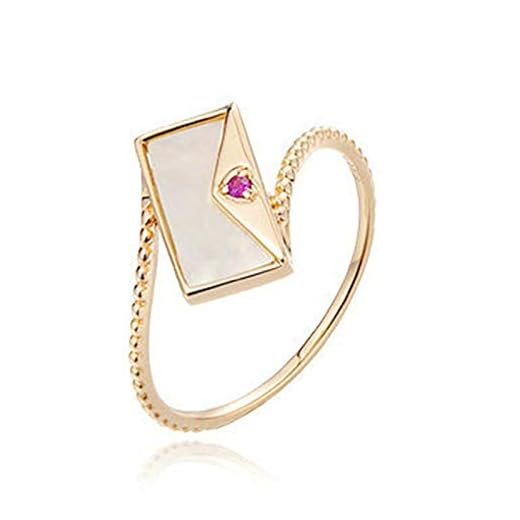 AMDXD Oro 18K Anillo, Anillo de Compromiso Bolsa de Sobres Diseño con 0.011ct Rubí, Oro Rosa, Tamaño 15 (Perímetro: 54mm)