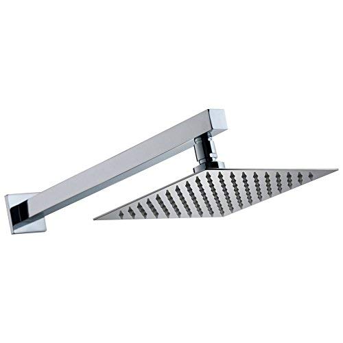 Gold Bell Ultra Thin SS Square (8"X8") Rain Shower with (18") Long SS Square Shower Arm Combo (Steel Grade)