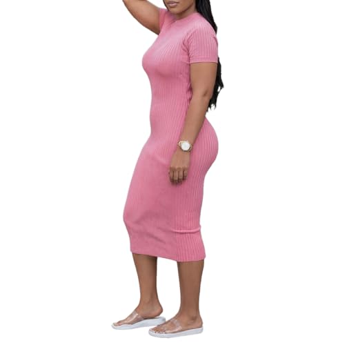 Image of TOPSRANI Women Sexy Midi Dress Bodycon Casual Sleeveless Basic Ruched Tank Summer Club Party Dresses