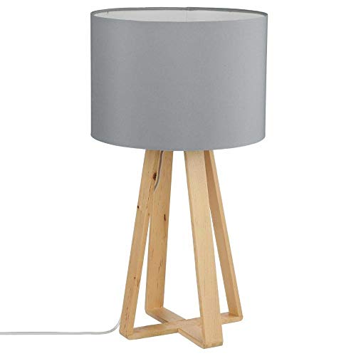 Lampe à poser avec pied en bois naturel - Style Nordique - Coloris GRIS