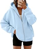 Trendy Queen Womens Zip Up Hoodies Oversized Sweatshirts Fall Fashion Spring Outfits Casual Jackets 2026 Winter Clothes Sky Blue S