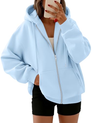 Image of Trendy Queen Womens Zip Up Hoodies 2026 Oversized Sweatshirt | Spring Fall Layering Jacket with Pockets, Casual Track Outfits, Cozy Fleece Winter Clothes