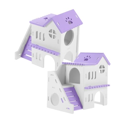ibasenice 2セット 彩色小房子別墅型ハムスター巣箱 小動物用隠れ家 モルモットやリスにも適した遊び場 して休めるかわいいハウス