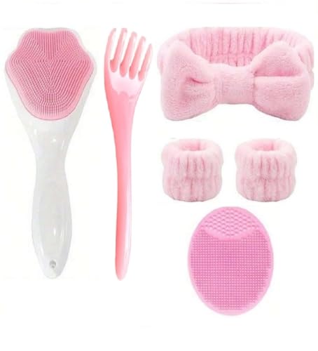 EmolyLife - Kit de Limpieza Facial 6 Piezas – Diadema, Muñequeras, Cepillos de silicona y masajeador para cuero cabelludo.Cuidado de la Piel