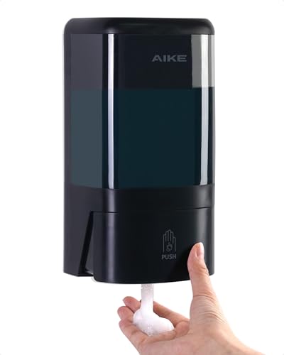 Image of AIKE Wall Mount Foaming Soap Dispenser for Bathrooms,40 oz AK1007F,Black | Screw Wall Mount Install Design for Space-Saving,Transparent Pot with Key and Large Capacity for Commercial Bathroom,AK1007F