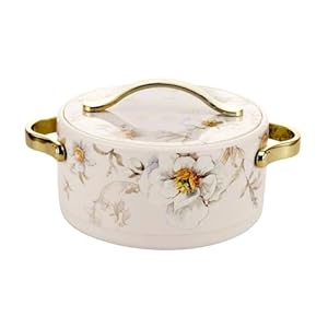 Insulated Stainless Steel Casserole Hotpot with Lid – BPA Free, Food Grade, Easy Carry Handles – Hot Pot for Kitchen, Roti Box – 2500ml, White Floral Design