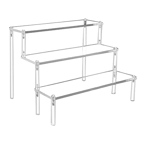 DACUAN Acrylic Riser Display Stand, 3 Tier Clear Acrylic Display Shelf for Action Figures,Perfume Makeup Dessert Display Risers Steps Dessert Table Stands for Organizer