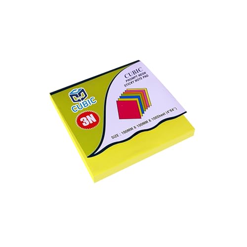Image of Cubic Prompt Neon Sticky Notes | Pack of 2 | 10cm x 10cm (4 inchx4 inch) | 100 Sheets Each | Square Self-Adhesive Note Pads | Multicolour | Office | School | Home Use
