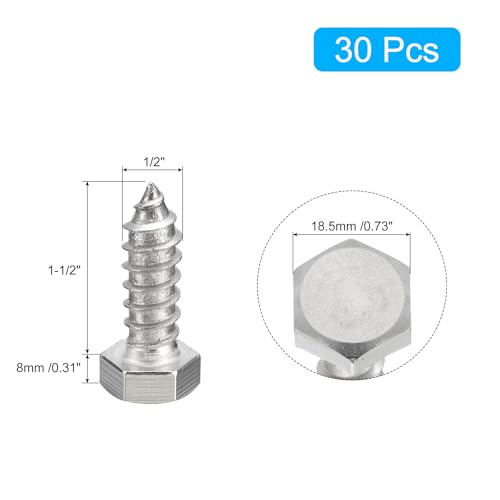 Tornillos de cabeza hexagonal de acero inoxidable para madera 30 uds 2
