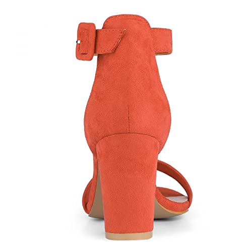 Image of Allegra K Women's Open Toe Chunky High Heel Buckle Ankle Strap Sandals | 3 3 /8 inches Heels with Faux Suede, Comfortable Block Heels Sandal for Women, Summer Dressy Shoes