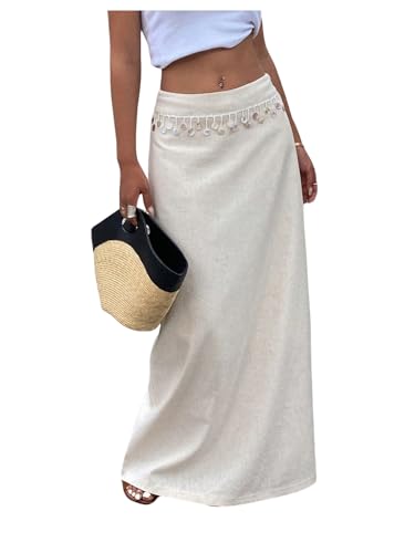 MakeMeChic Women's Mid Waist Skirt Zipper Split Hem Straight Beach Skirts