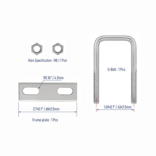 Image of 304 Stainless Steel Square U-Bolts 1.38 inch(35mm) Inner Width, 3.35 inch(85mm) Length Stainless M8 with Nuts, Frame Plate, Accessories for Automobiles Trailer, Boat Trailer Industrial Parts